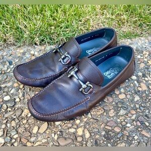 Salvatore Ferragamo Mens Driving Loafers Shoes Brown Leather Horsebit Size 11.5